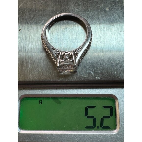Estate Sterling Silver 925 Engagement Ring Size 7, Round CZ, Pave Band, 5.2g - Picture 8 of 8